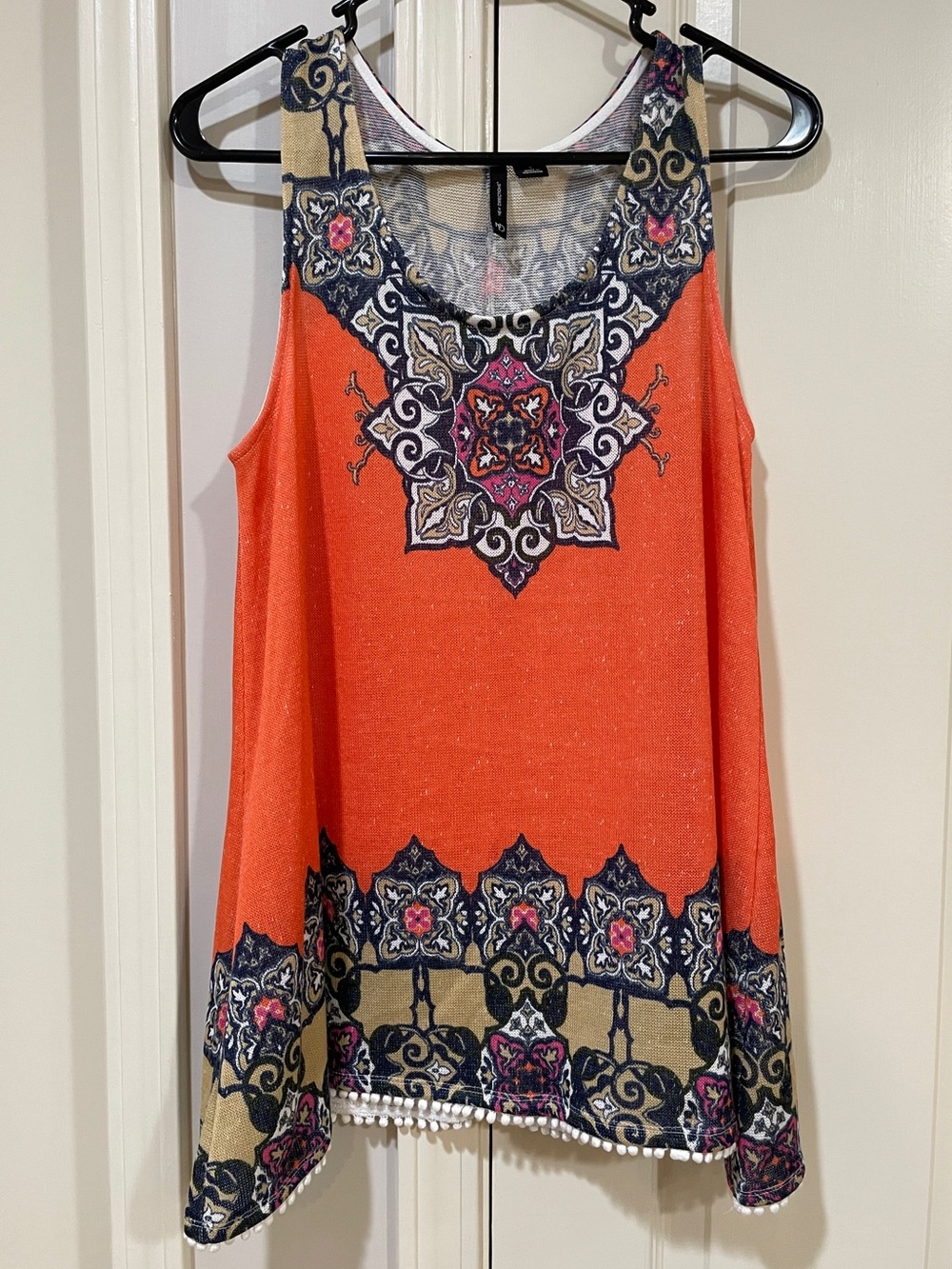 New Directions Orange Patterned Tank Top with Embellished Hem